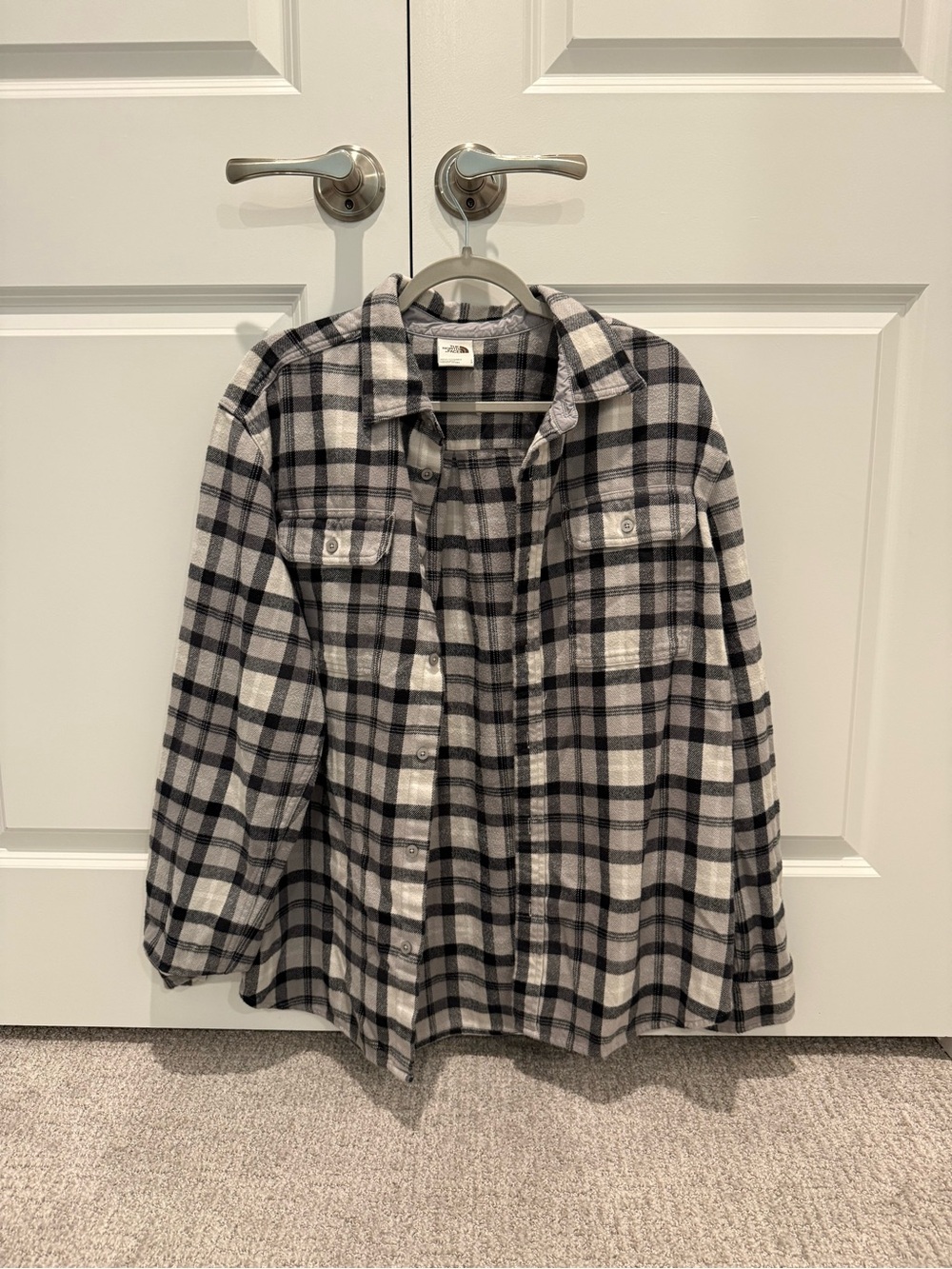 The North Face Gray and Black Plaid Flannel Shirt Jacket